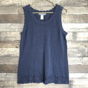 Modern Soul Women's Linen Blend Blue Sleeveless Sweater Knit Tank Shirt Small